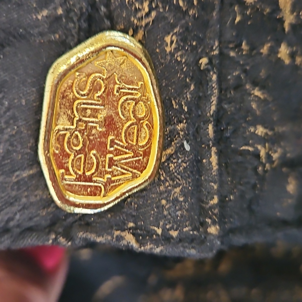 Boston Proper Jeans Wear Textured Black Gold Stretch Flare Leg Jeans Size 14 - Picture 7 of 10